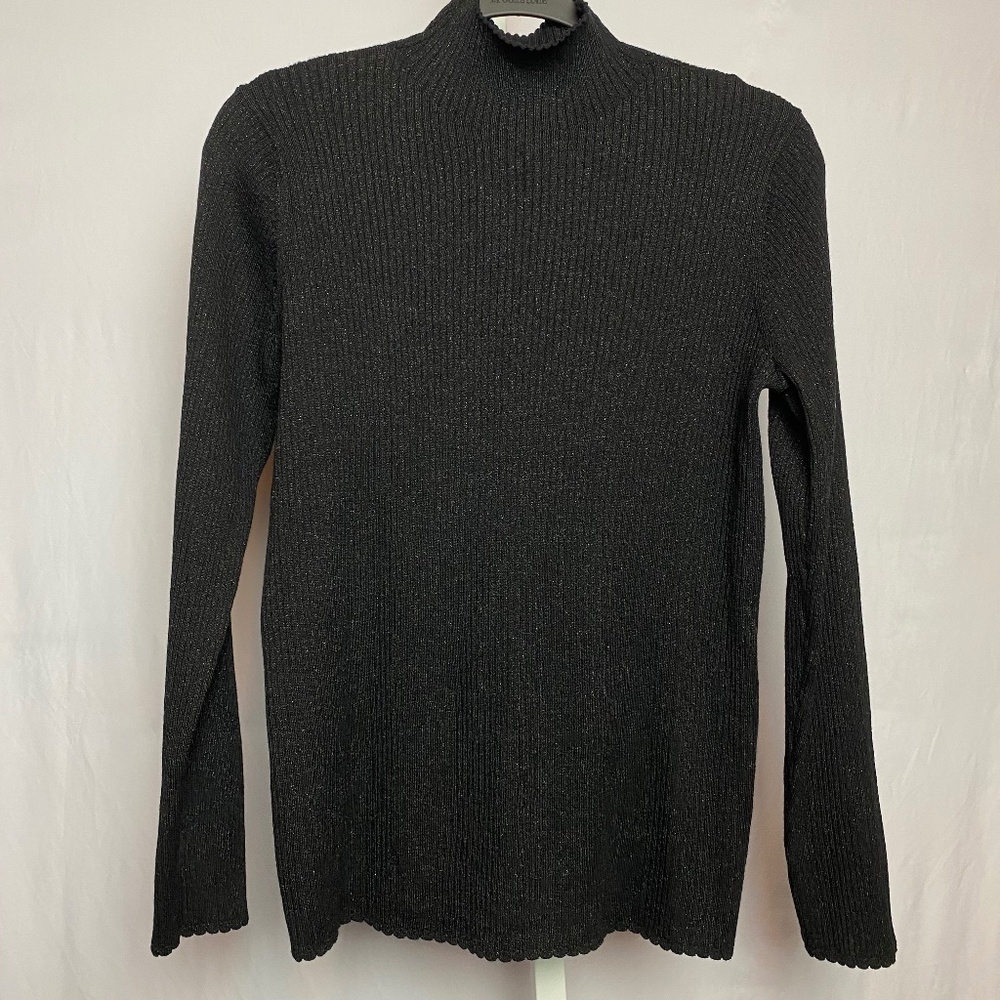 Uniqlo Women’s Black Shimmer Ribbed Mock Neck Knit Long Sleeve Sweater XL